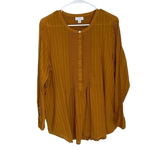 J JIll Shirt Top Tunic Mustard Yellow Boho Peasant Size L - Picture 2 of 9